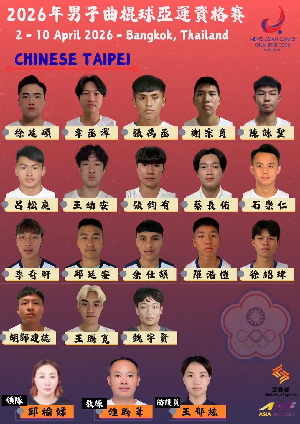 中華男子曲棍球隊2026亞運資格賽加油